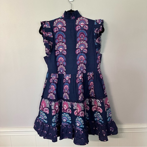 Caroline Constas Women’s Navy Blue Ruffle Sleeve Half Moon Print Dress Sz S NWT - Picture 12 of 12